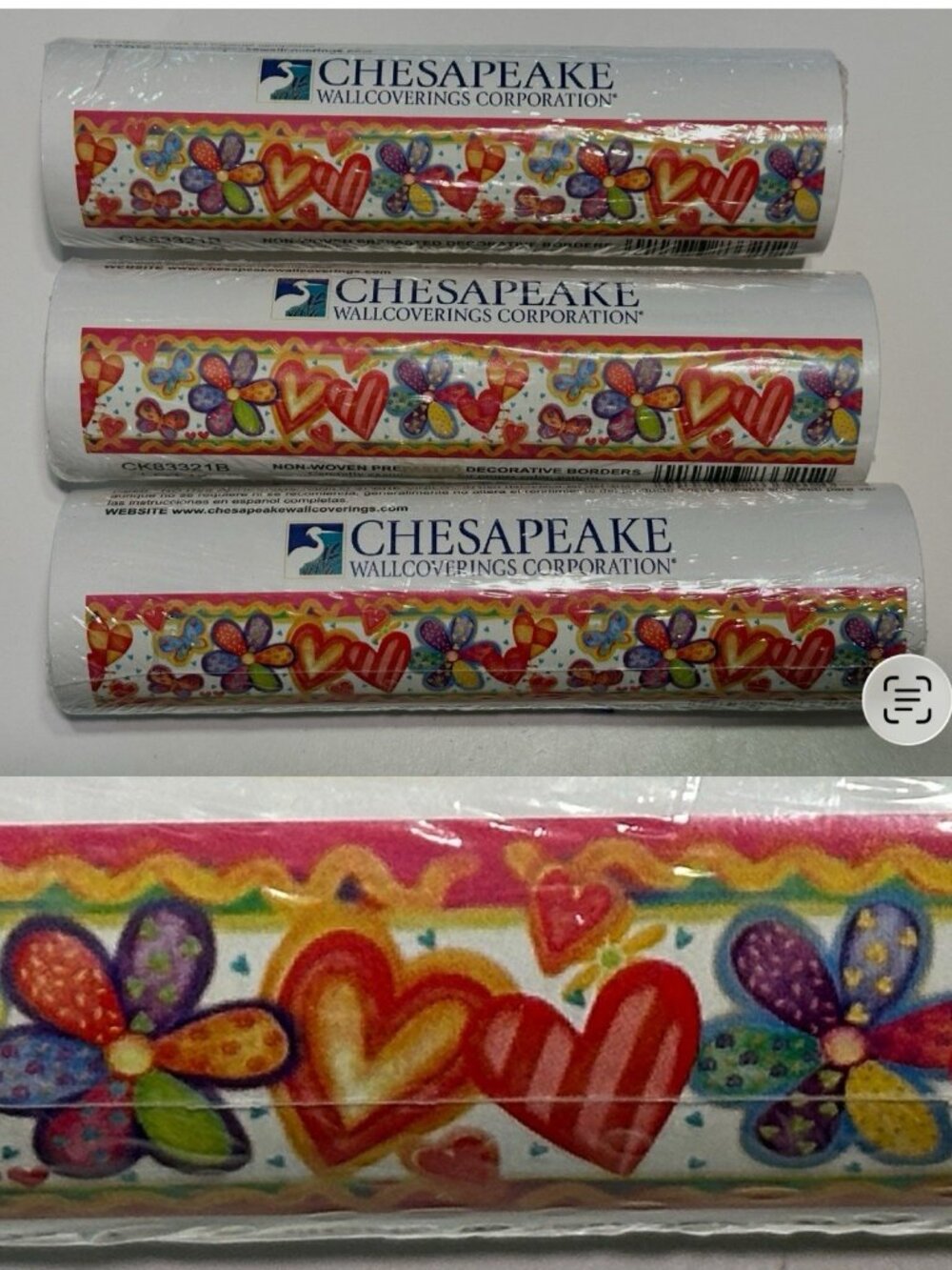 3 Chesapeake Wall Paper Border 6” Floral Flower Butterfly Hearts Colors Happy